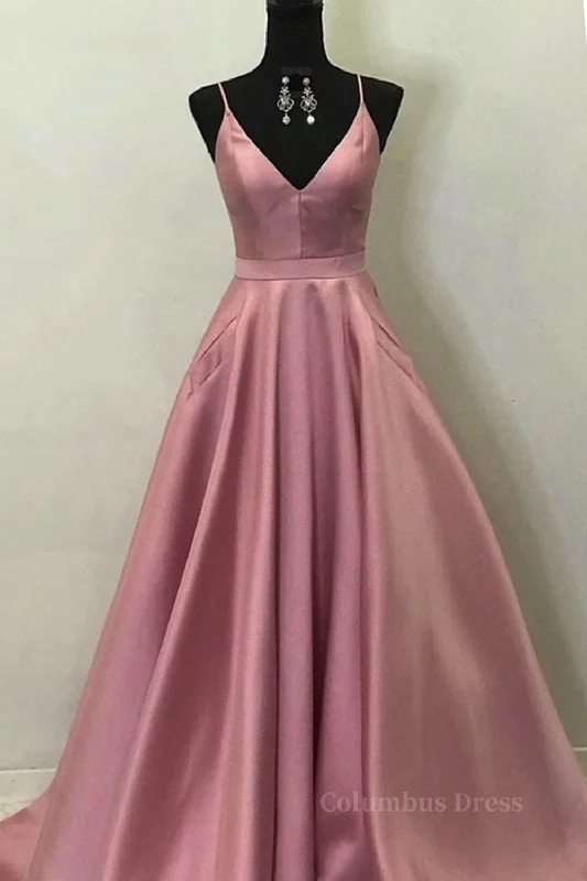 Quick Sale A Line V Neck Open Back Pink Satin Long Corset Prom Dresses, Open Back Pink Corset Formal Graduation Evening Dresses outfit Quick Sale A Line V Neck Open Back Pink Satin Long Corset Prom Dresses, Open Back Pink Corset Formal Graduation Evening Dresses outfit