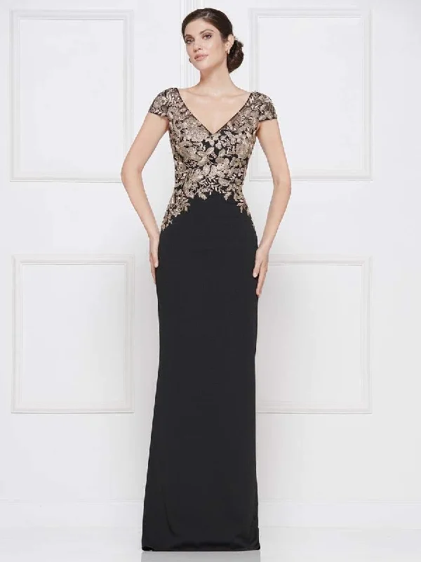 Incredible Offers Rina Di Montella - RD2652 Embroidered Vneck Stretch Crepe Sheath Dress