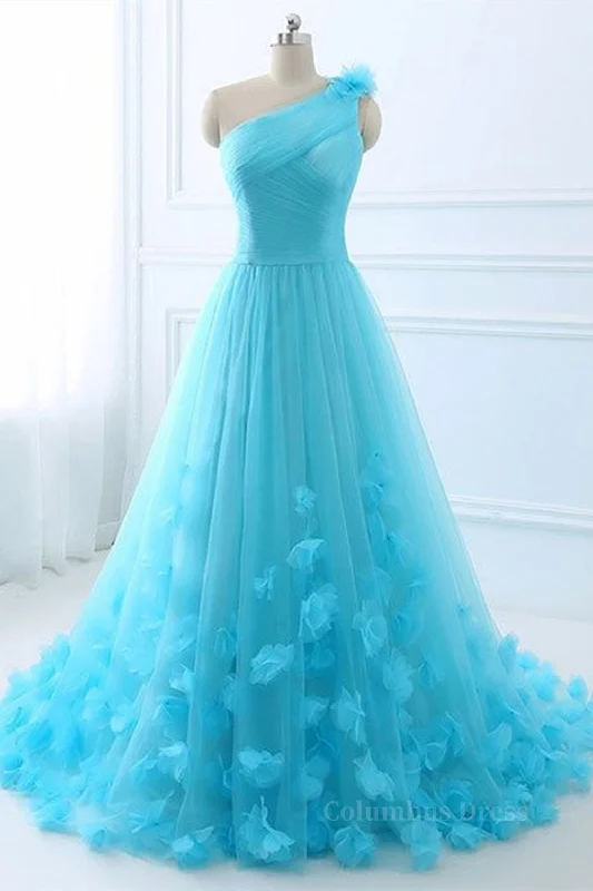 Unmissable Offer One Shoulder Blue Floral Long Corset Prom Dresses, One Shoulder Blue Corset Formal Dresses, 3D Flowers Blue Evening Dresses outfit Unmissable Offer One Shoulder Blue Floral Long Corset Prom Dresses, One Shoulder Blue Corset Formal Dresses, 3D Flowers Blue Evening Dresses outfit