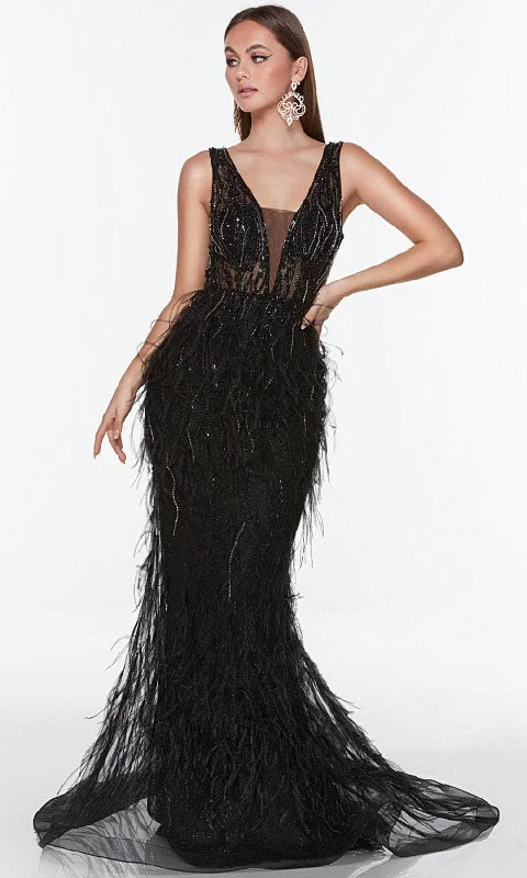 The Best Prices Alyce Paris 61270 - Sleeveless Feather Long Dress