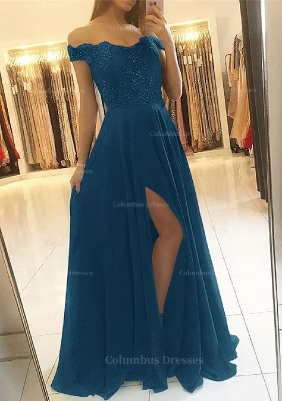 Blowout Sale A-line/Princess Off-the-Shoulder Sleeveless Long/Floor-Length Chiffon Prom Dress With Beading Split Blowout Sale A-line/Princess Off-the-Shoulder Sleeveless Long/Floor-Length Chiffon Prom Dress With Beading Split