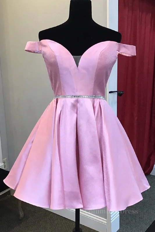 Take Advantage Cute Off Shoulder Pink Satin Short Corset Prom Dresses, Off the Shoulder Pink Corset Homecoming Dresses, Pink Corset Formal Graduation Evening Dresses outfit Take Advantage Cute Off Shoulder Pink Satin Short Corset Prom Dresses, Off the Shoulder Pink Corset Homecoming Dresses, Pink Corset Formal Graduation Evening Dresses outfit