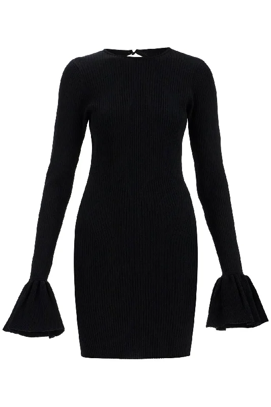 Inventory Reduction Rotate black viscose mini dress with cutout on the back and ribbed knit