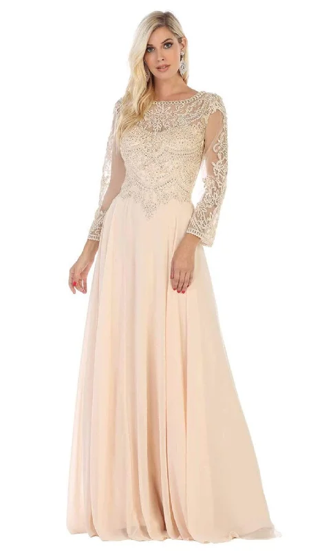 Early Bird Discount May Queen - MQ1615B Applique Long Sleeve A-line Dress
