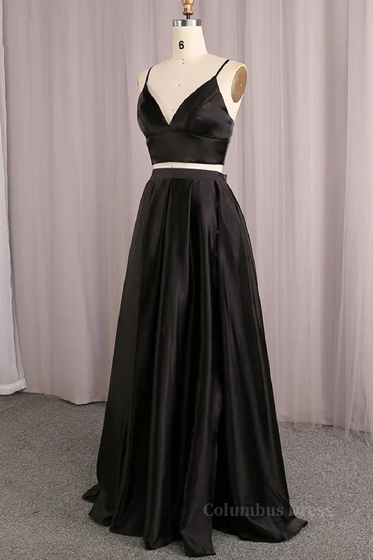 Quick Sale Simple V Neck Two Pieces Black Corset Prom Dresses, 2 Pieces Black Long Corset Formal Dresses, Black Evening Dresses outfit Quick Sale Simple V Neck Two Pieces Black Corset Prom Dresses, 2 Pieces Black Long Corset Formal Dresses, Black Evening Dresses outfit