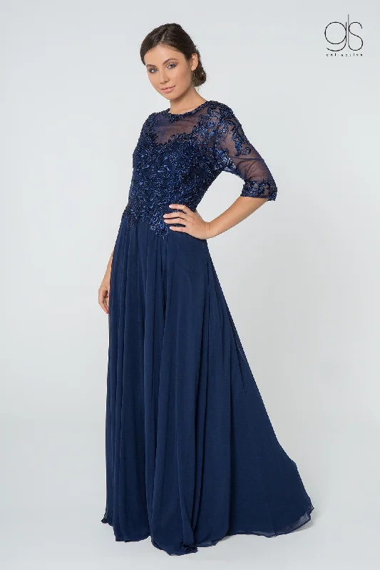 Warehouse Sale Long Embroidered Dress with Mid-Sleeves by Elizabeth K GL2812