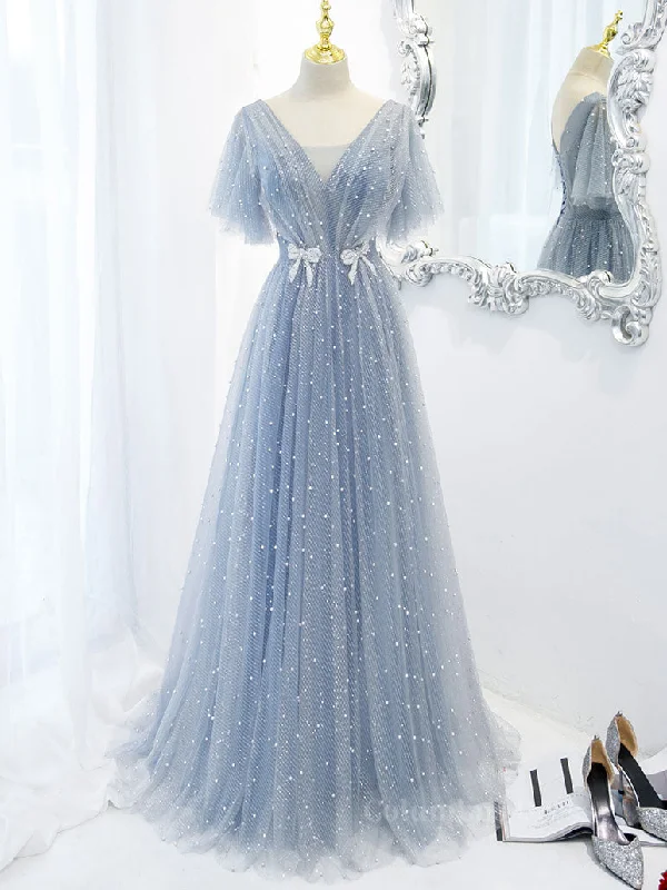 Extra Savings Blue v neck tulle beads long Corset Prom dress, blue tulle Corset Formal dress outfit Extra Savings Blue v neck tulle beads long Corset Prom dress, blue tulle Corset Formal dress outfit