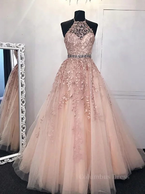 Epic Deals Pink Halter Neck Lace Corset Prom Dresses, Pink Halter Neck Long Lace Corset Formal Evening Dresses outfit Epic Deals Pink Halter Neck Lace Corset Prom Dresses, Pink Halter Neck Long Lace Corset Formal Evening Dresses outfit