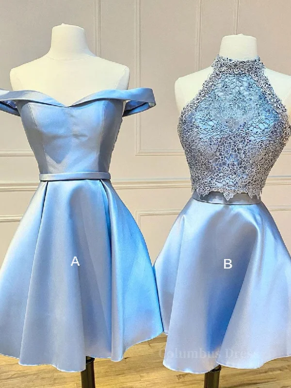 Great Deals Blue lace satin short Corset Prom dress, blue Corset Homecoming dress outfit Great Deals Blue lace satin short Corset Prom dress, blue Corset Homecoming dress outfit