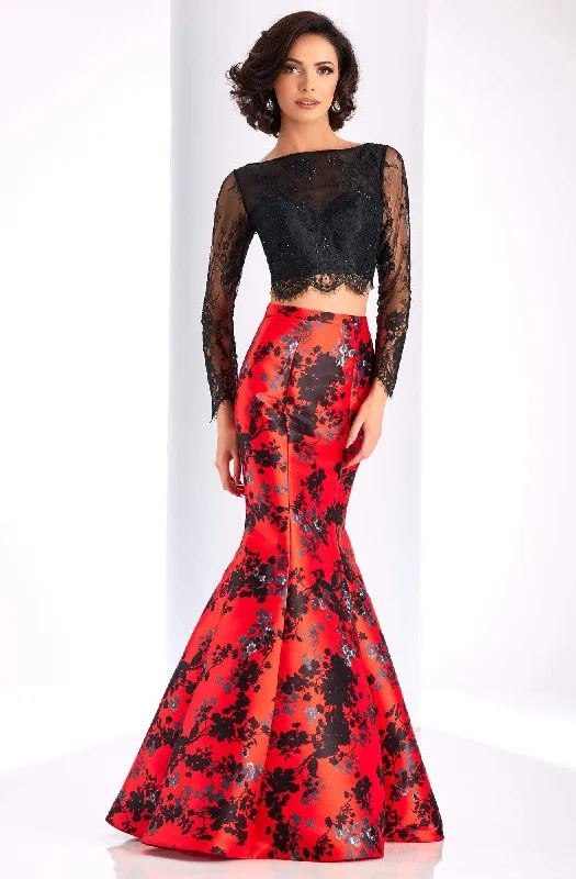 Deal Mania Clarisse - 4808 Two Piece Long Sleeves Floral Mermaid Gown