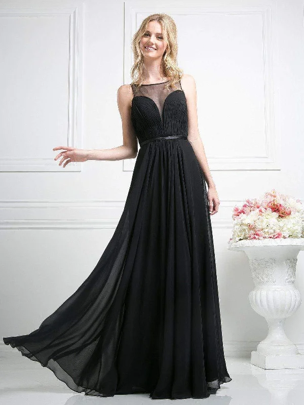 Deal of the Week Cinderella Divine - 7458 Illusion Neckline Chiffon Empire Waist Gown