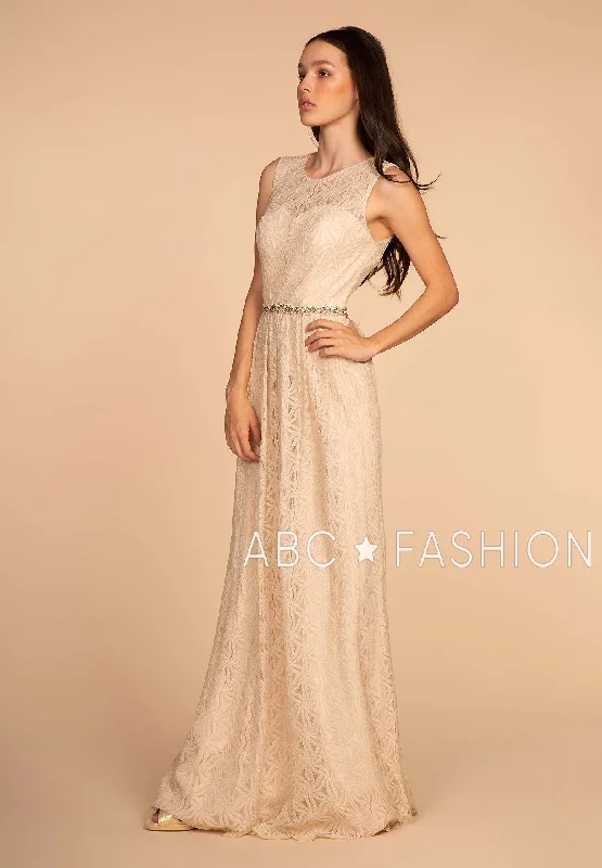 Daily Deals Long Lace Dress with Jeweled Waistband by Elizabeth K GL2611