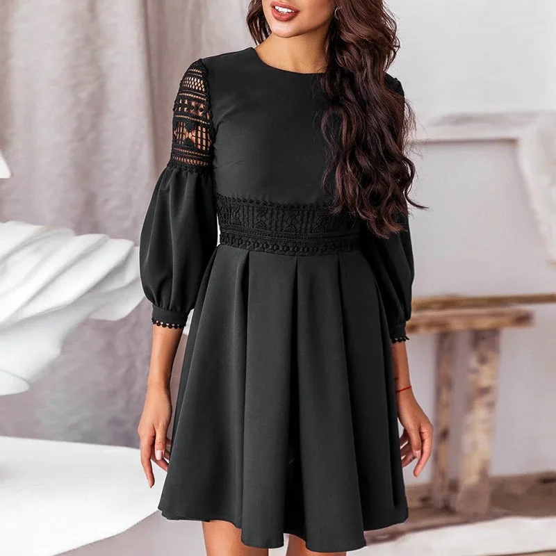 Steals and Deals Women's Summer Patchwork Short O-Neck High-Waist Dress