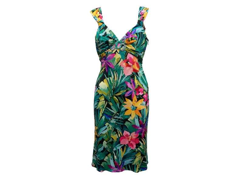 Act Fast Multicolor Blumarine Sleeveless Embellished Floral Print Dress Size IT 46