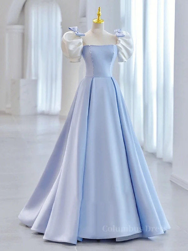 Take Advantage Blue Satin Long Corset Prom Dresses, Blue Corset Formal Graduation Dresses outfit
