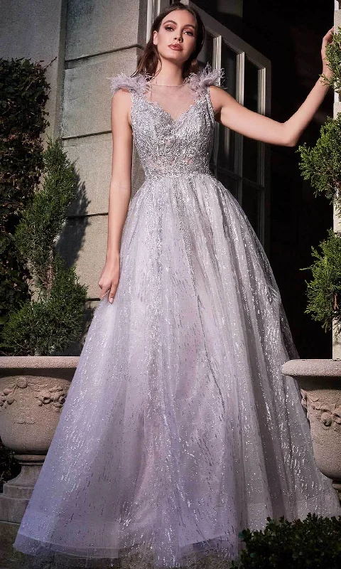 Steals and Deals Ladivine B704 - Feather Layered Jewel Neck Evening Dress