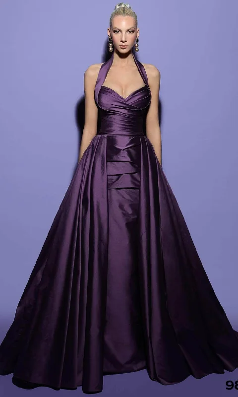 Super Deal Tarik Ediz 98402 - Halter Overskirt Evening Gown