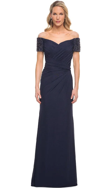 Price Reduction La Femme 30057 - Off Shoulder Pleated Bodice Long Gown