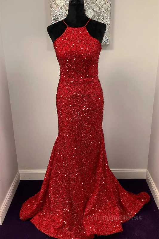 Great Bargains Shiny Sequins Backless Mermaid Red Long Corset Prom Dresses, Mermaid Red Corset Formal Dresses, Backless Red Evening Dresses outfit Great Bargains Shiny Sequins Backless Mermaid Red Long Corset Prom Dresses, Mermaid Red Corset Formal Dresses, Backless Red Evening Dresses outfit