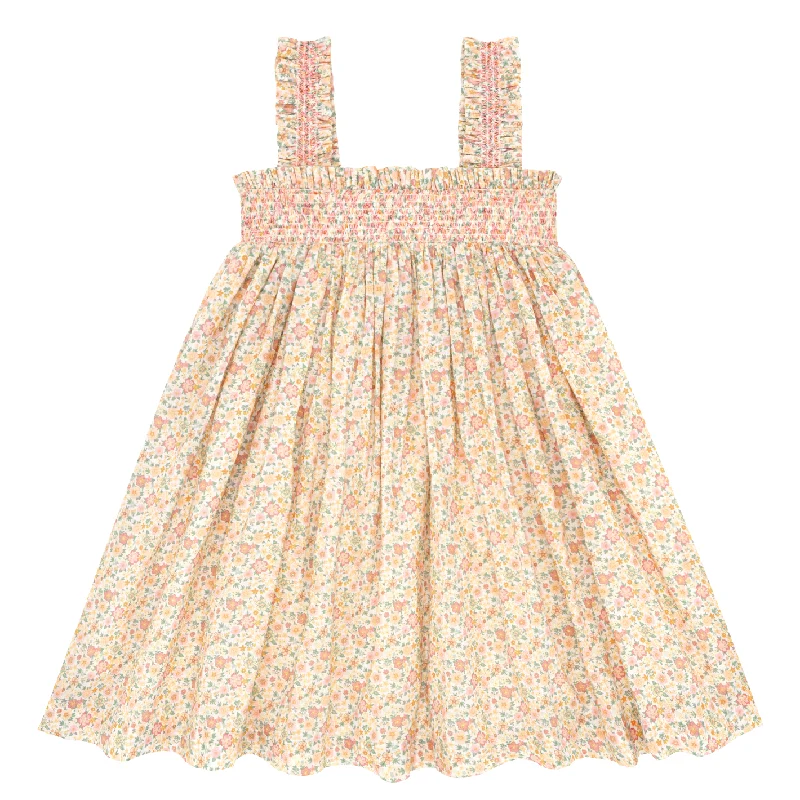 Great Deals girls marigold floral ruffle strap smocked dress