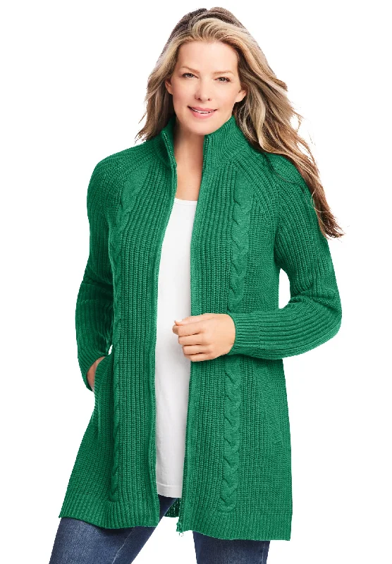 Weekend Flash Sale Cabled Zip-Front Cardigan