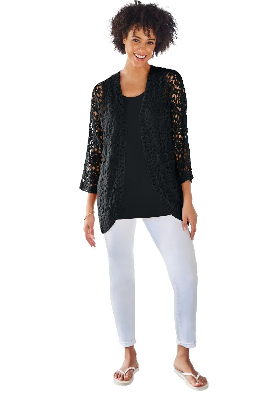 Markdowns Curved Hem Pointelle Cardigan