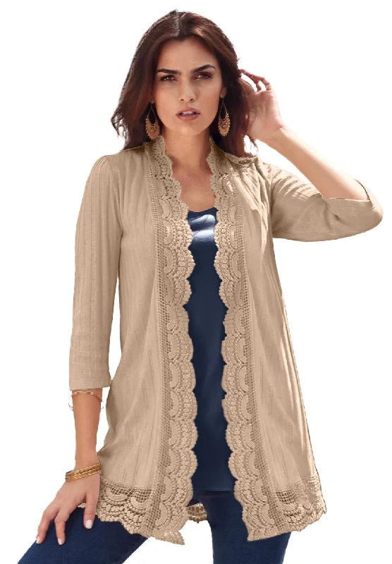 Deep Discounts Crochet-Trim Pointelle Cardigan