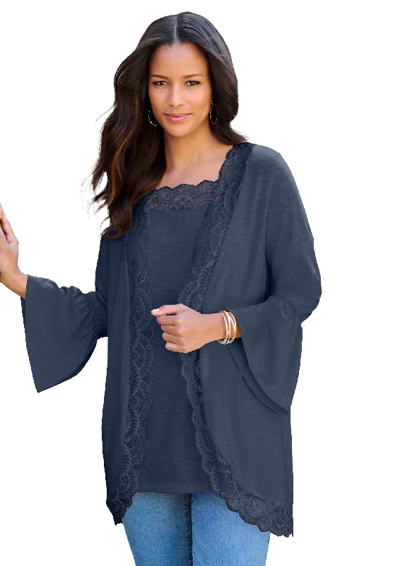 Discount Deals Lace-Detailed Cardigan and Tank Set