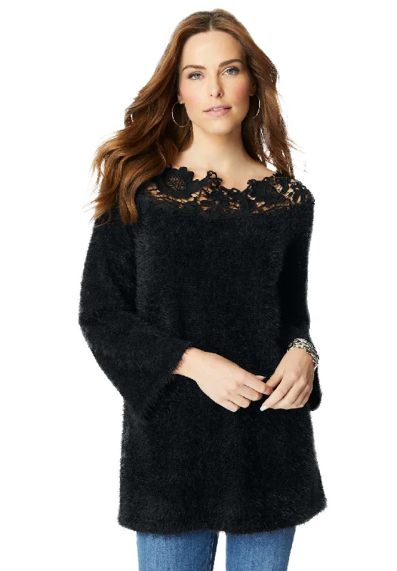 Friends and Family Sale Lace-Neck Eyelash Sweater