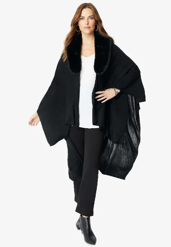 Deal Mania Faux Fur-Trimmed Shawl