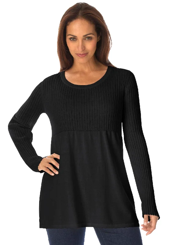 Grand Opening Sale Ribbed Baby Doll Tunic Sweater