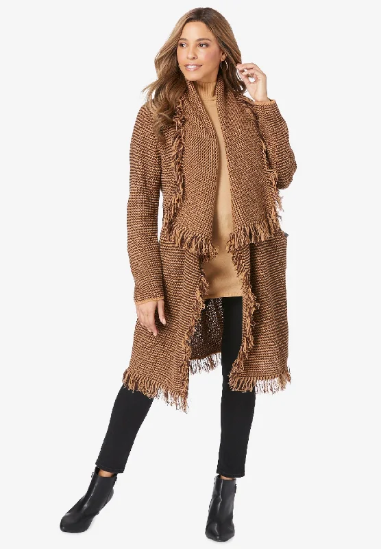 Super Bargain Shawl-Collar Fringe Jacket