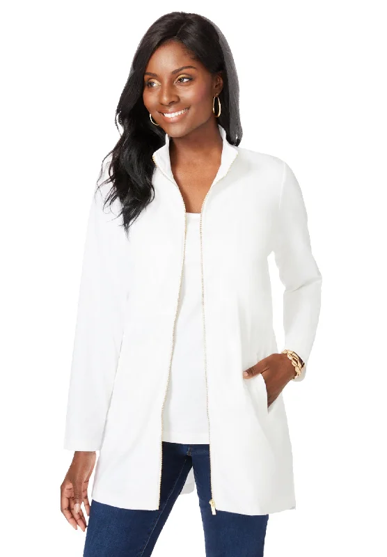 Bargain Prices Stretch Cotton Zip Front Hi-Low Jacket