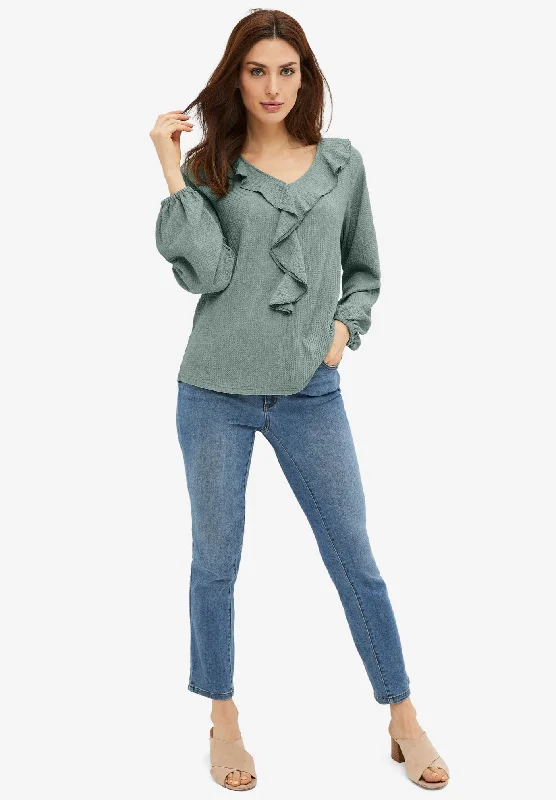 Limited Stock Knit Top With Ruffled V-Neck