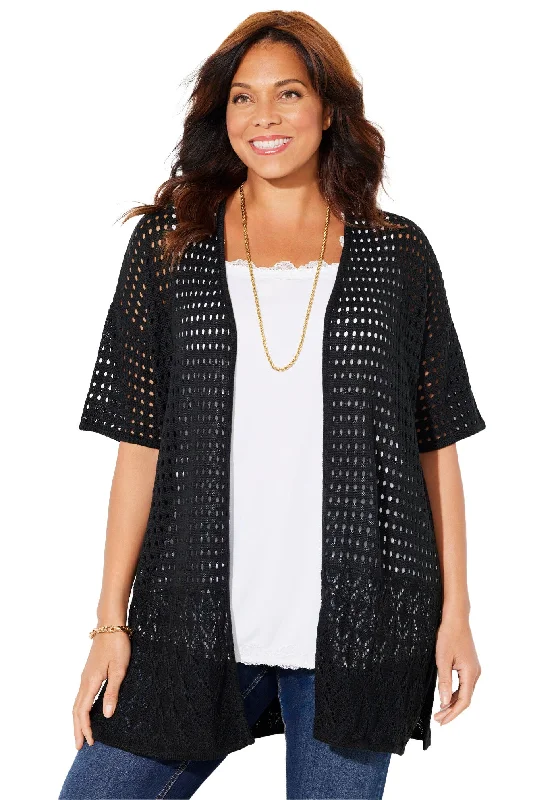 Massive Deals Open Crochet Short Sleeve Cardigan