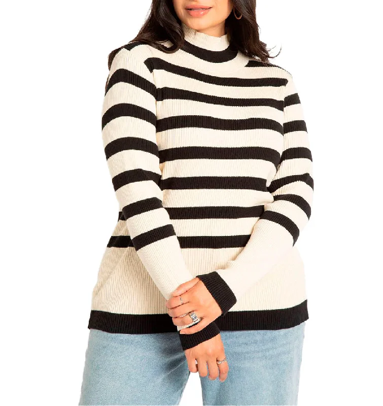 Hurry In Striped Mock Neck Sweater