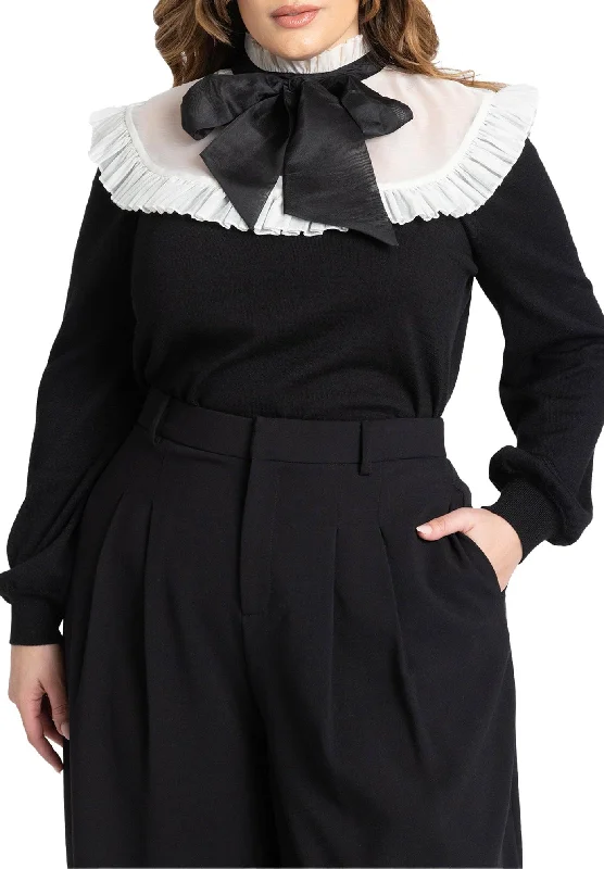 Overstock Sale Sheer Yoke Sweater With Tie Neck