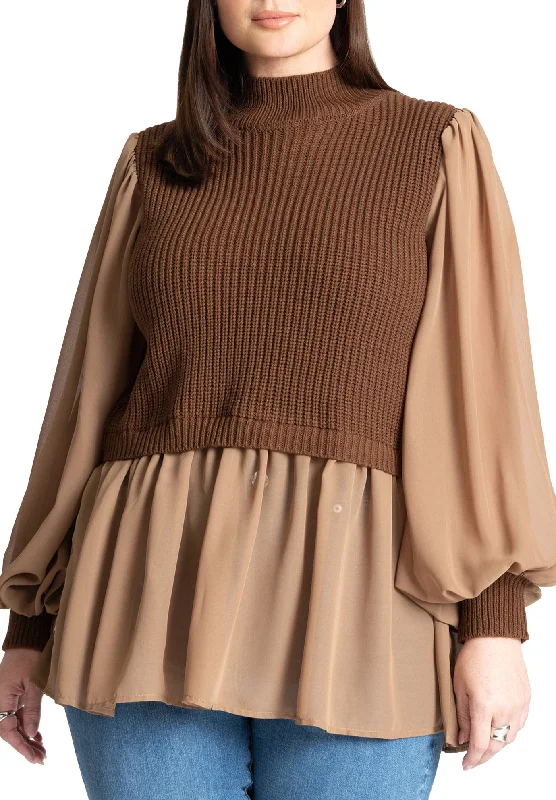 One-DAY Sale Twofer Sweater With Chiffon