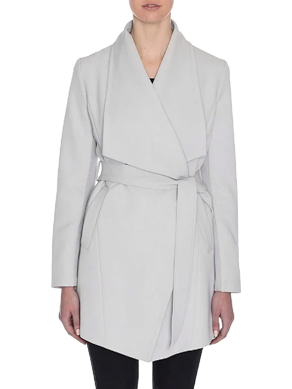 Incredible Offers Abbey Belted Draped Collar Trench Wrap Coat in Silver Gray
