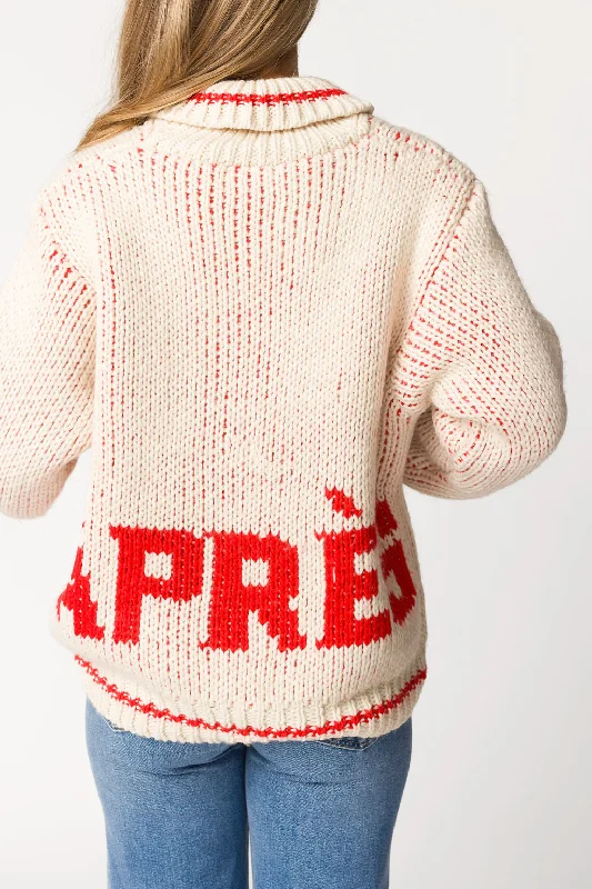 Price Slash Apres Heavy Sweater Zip-Up in Cream Red