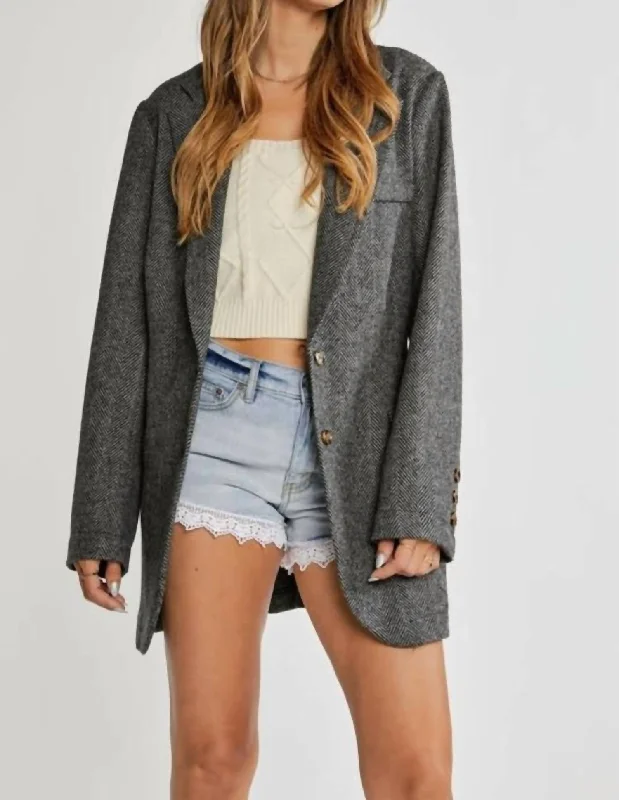 Now or Never Back Tie Blazer Jacket in Charcoal