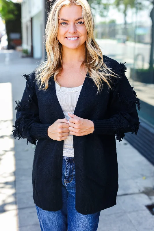 Quick Sale Beautiful You Black Fringe Detail Knit Cardigan