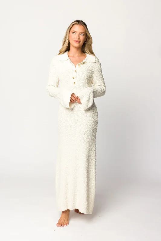 Overstock Courtney Boucle Maxi Shirt Dress in Cream- Nursing Friendly