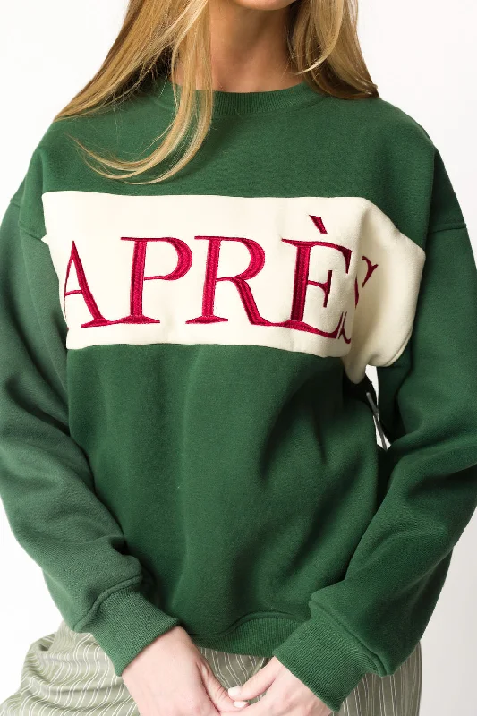 Deal Dash Après Colorblocked Crewneck in Pine Green