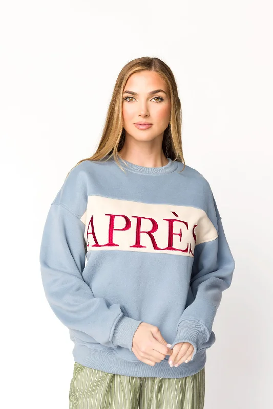 Deep Discounts Après Colorblocked Crewneck in Stone Blue