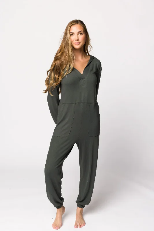 New Markdowns Lennon Brushed Lounge Jumpsuit with Hood in Urban Grey