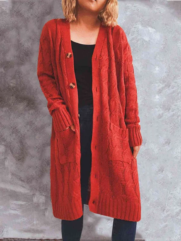Buy More, Save More Button Up Cable-Knit Cardigan with Pockets