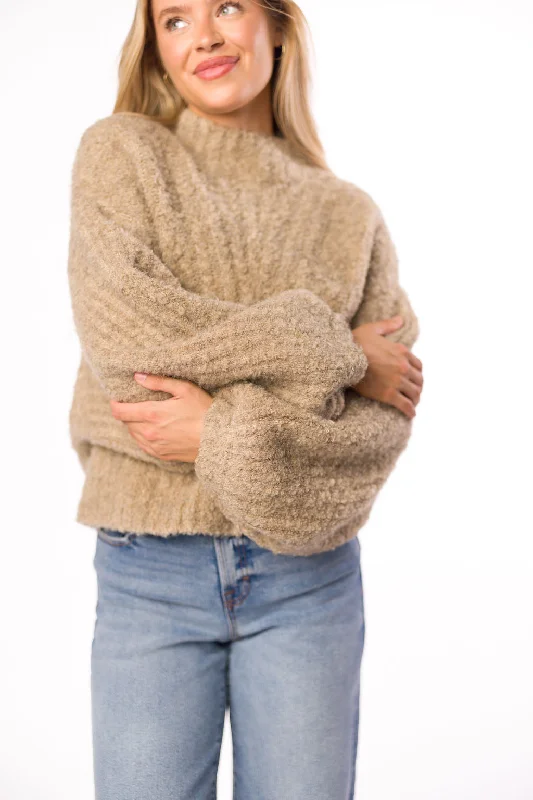Buy Now Hallie Cable Knit Bubble Sleeve Sweater in Oat