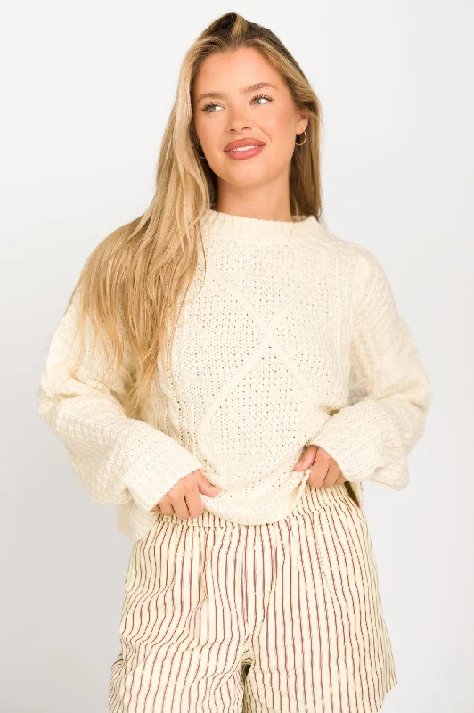 Amazing Deals Dove Cable Front Sweater in Ivory