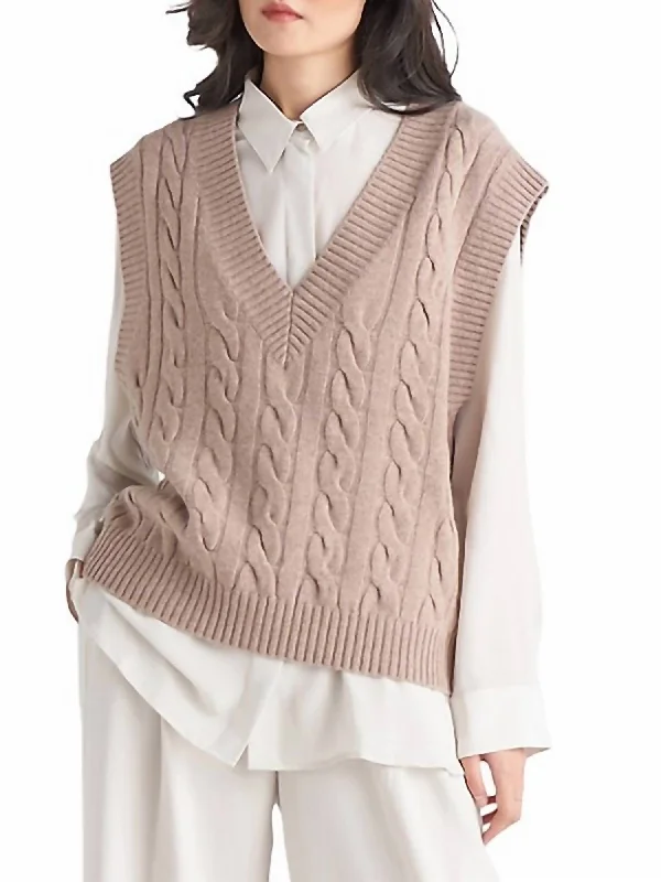 Overstock Cable Knit Sweater Vest in Taupe Melange